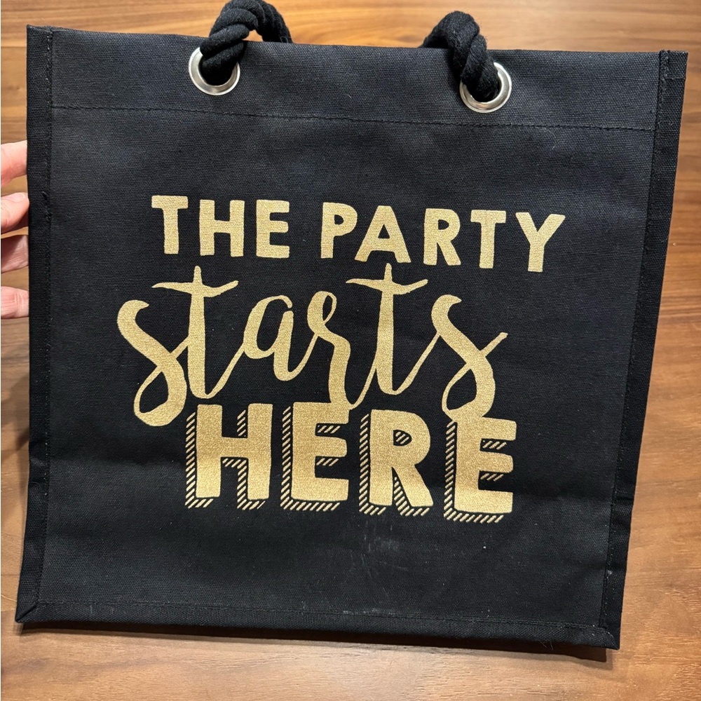 Black Canvas WineTote Bag with Gold Text